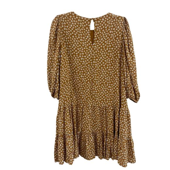DRESS FORUM LA | Mustard White Floral Balloon Sleeve Dress Tiered | Size S - Picture 2 of 14